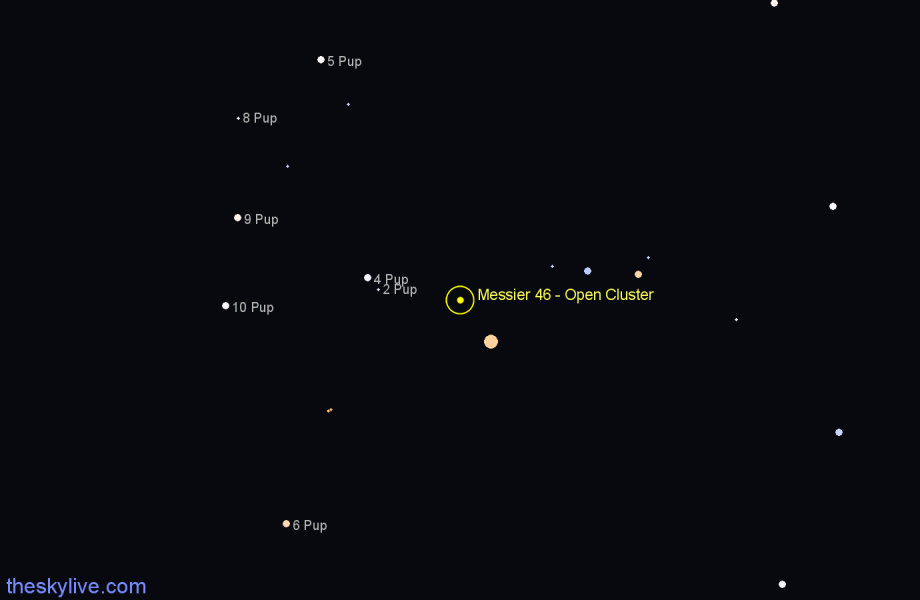 Finder chart Messier 46 - Open Cluster in Puppis star