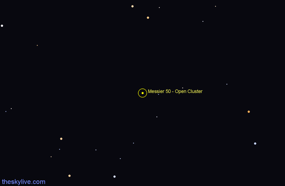 Finder chart Messier 50 - Open Cluster in Monoceros star