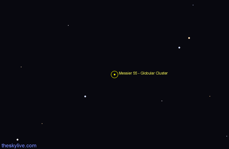 Finder chart Messier 55 - Globular Cluster in Sagittarius star