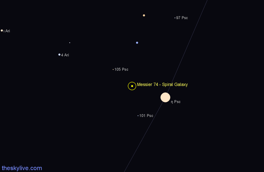 Finder chart Messier 74 - Spiral Galaxy in Pisces star