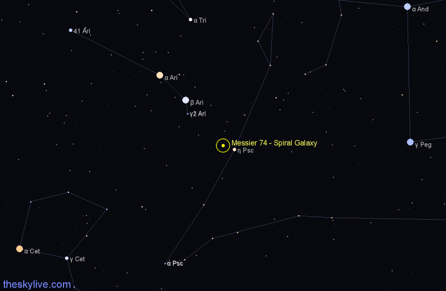 Finder chart Messier 74 - Spiral Galaxy in Pisces star