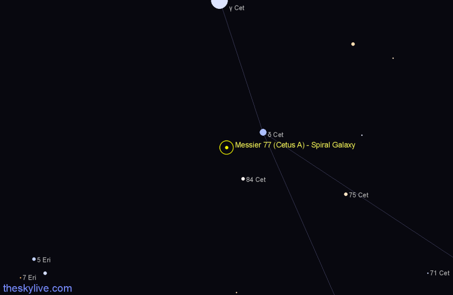 Finder chart Messier 77 (Cetus A) - Spiral Galaxy in Cetus star