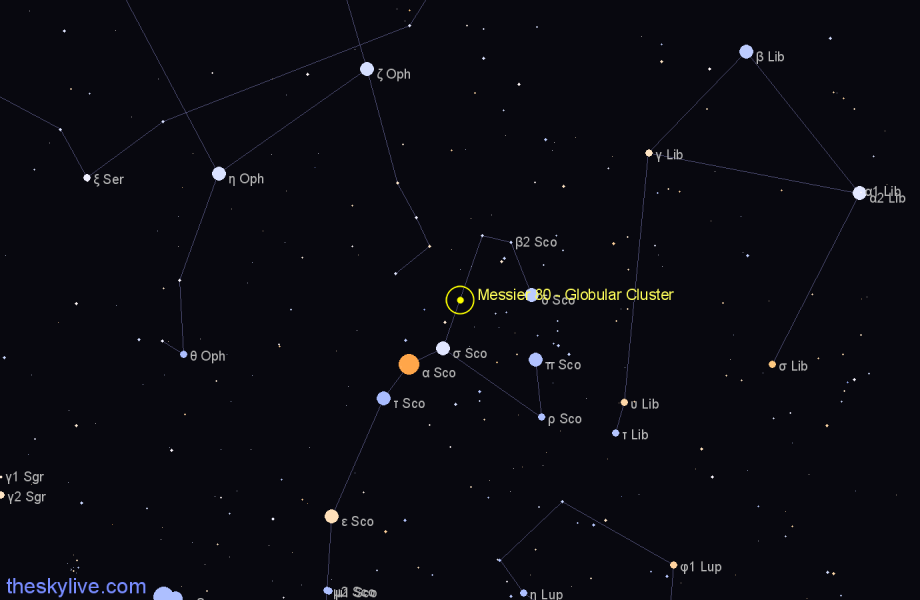 Finder chart Messier 80 - Globular Cluster in Scorpius star