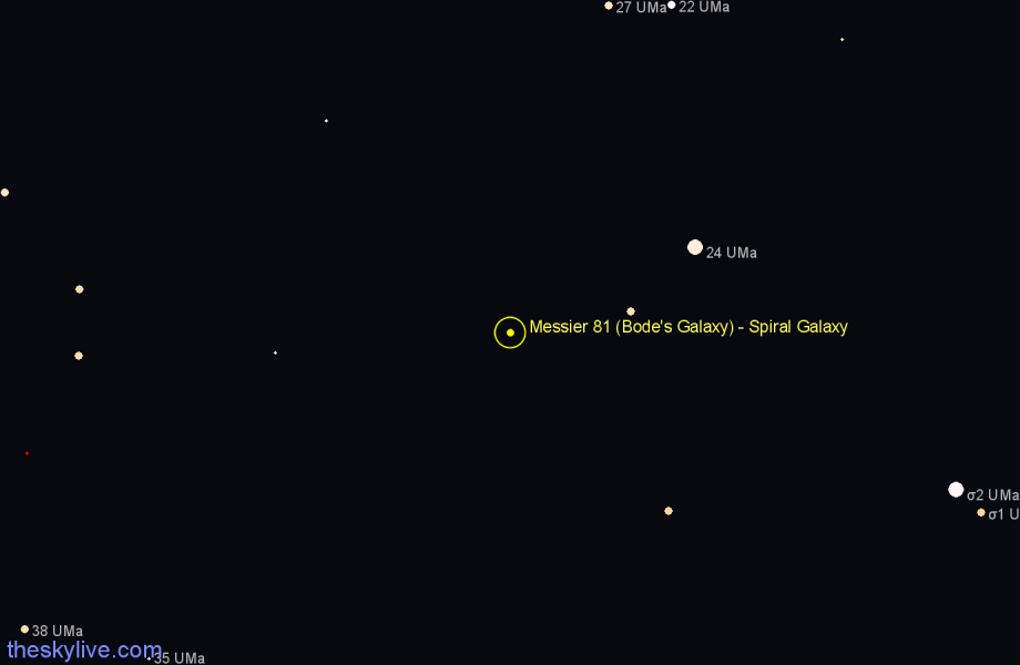 Finder chart Messier 81 (Bode's Galaxy) - Spiral Galaxy in Ursa Major star