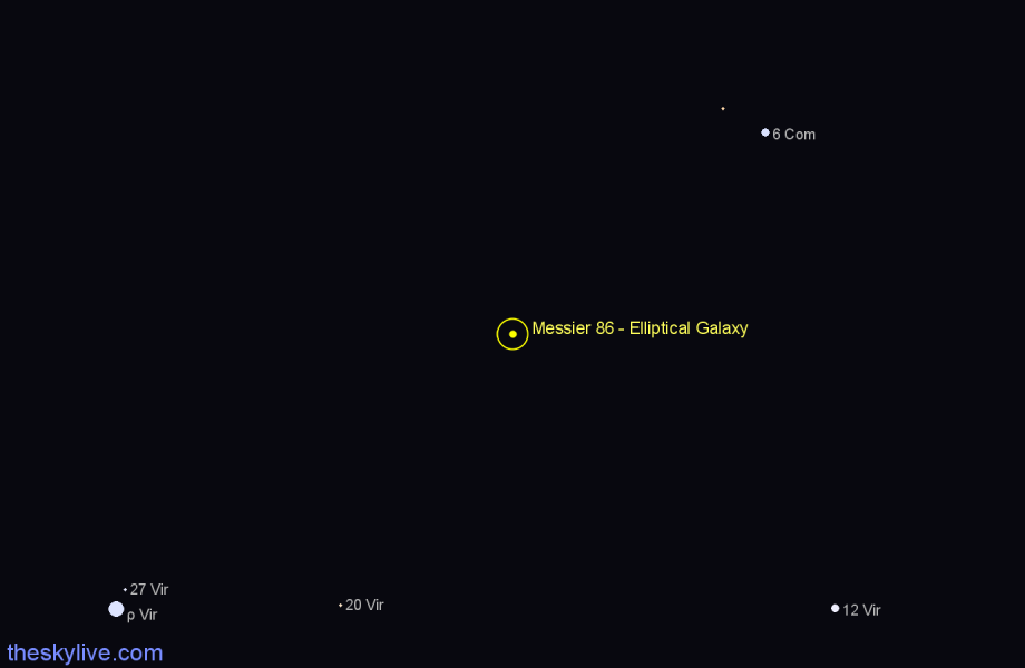 Finder chart Messier 86 - Elliptical Galaxy in Virgo star