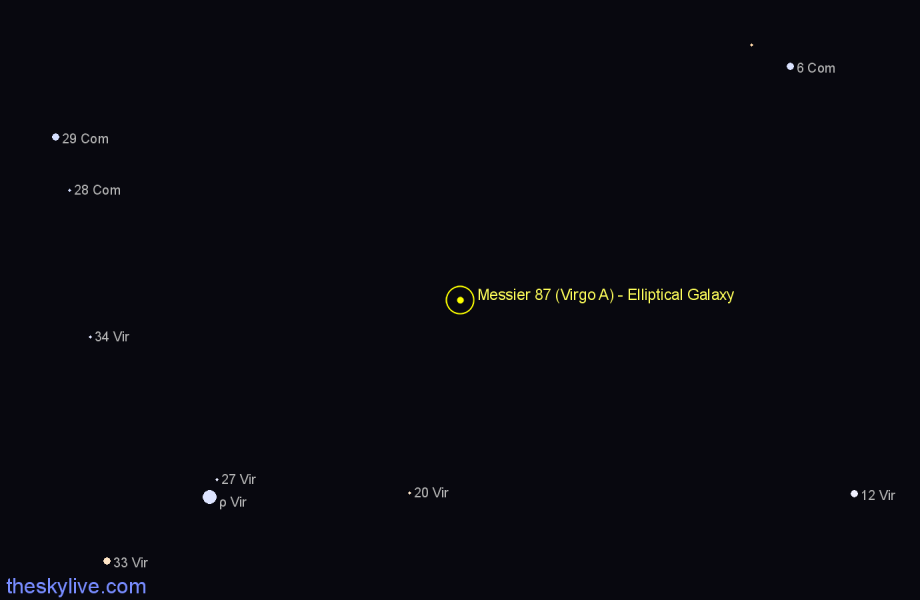 Finder chart Messier 87 (Virgo A) - Elliptical Galaxy in Virgo star