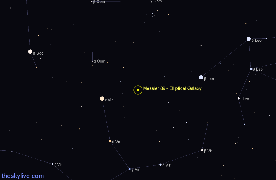 Messier 89 - Elliptical Galaxy in Virgo | TheSkyLive.com