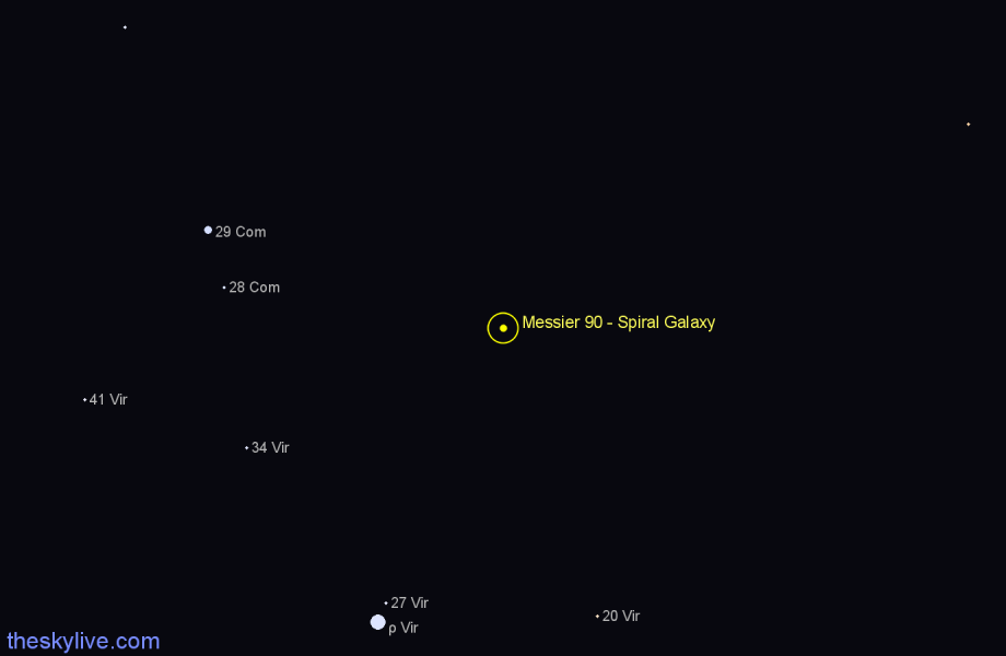 Finder chart Messier 90 - Spiral Galaxy in Virgo star