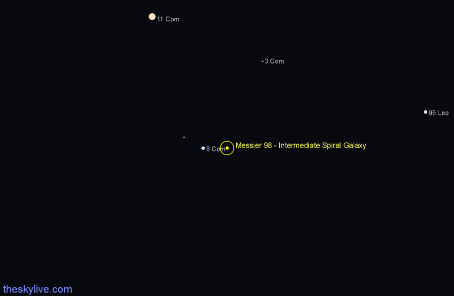 Finder chart Messier 98 - Intermediate Spiral Galaxy in Coma Berenices star