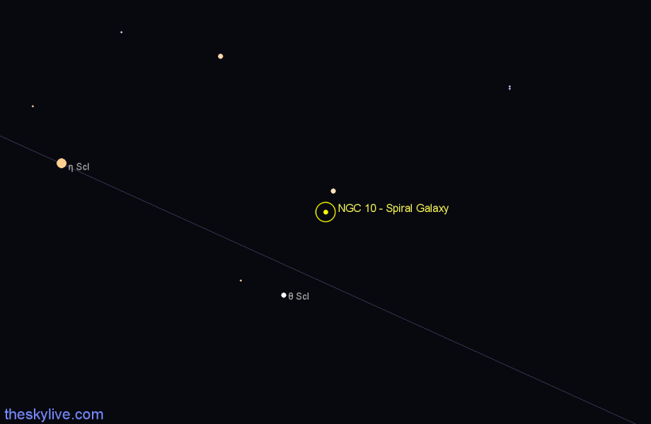 Finder chart NGC 10 - Spiral Galaxy in Sculptor star