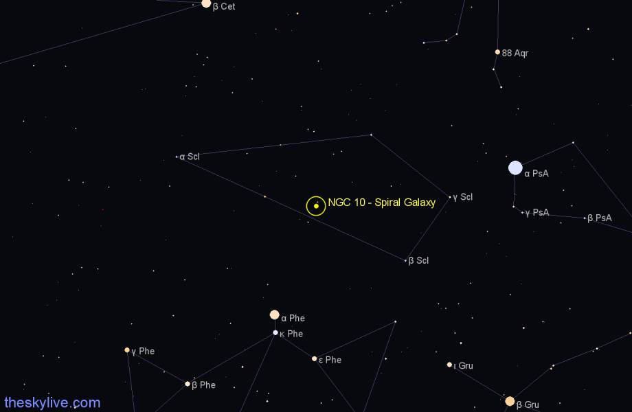 Finder chart NGC 10 - Spiral Galaxy in Sculptor star