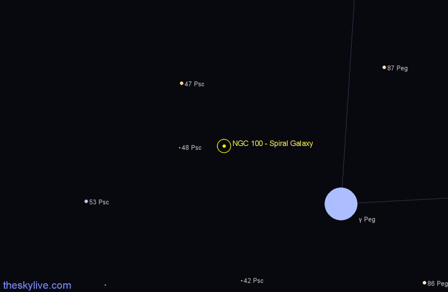 Finder chart NGC 100 - Spiral Galaxy in Pisces star