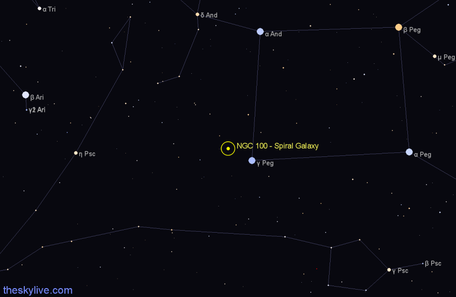 Finder chart NGC 100 - Spiral Galaxy in Pisces star