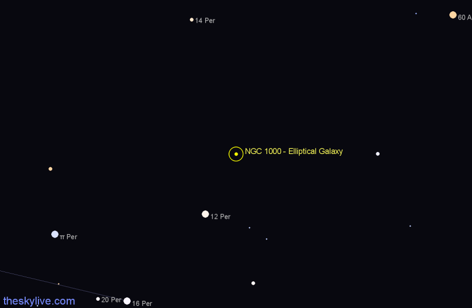 Finder chart NGC 1000 - Elliptical Galaxy in Perseus star