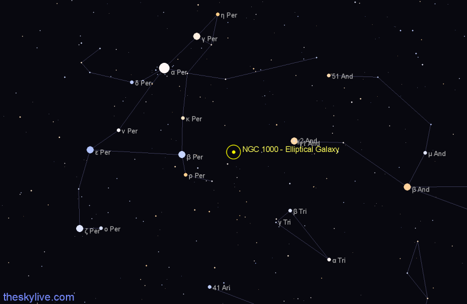 Finder chart NGC 1000 - Elliptical Galaxy in Perseus star