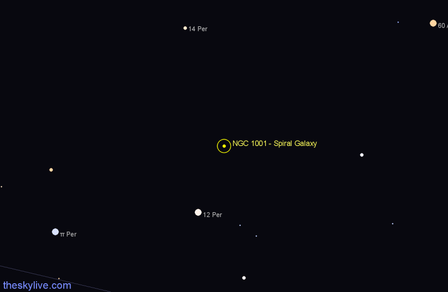 Finder chart NGC 1001 - Spiral Galaxy in Perseus star