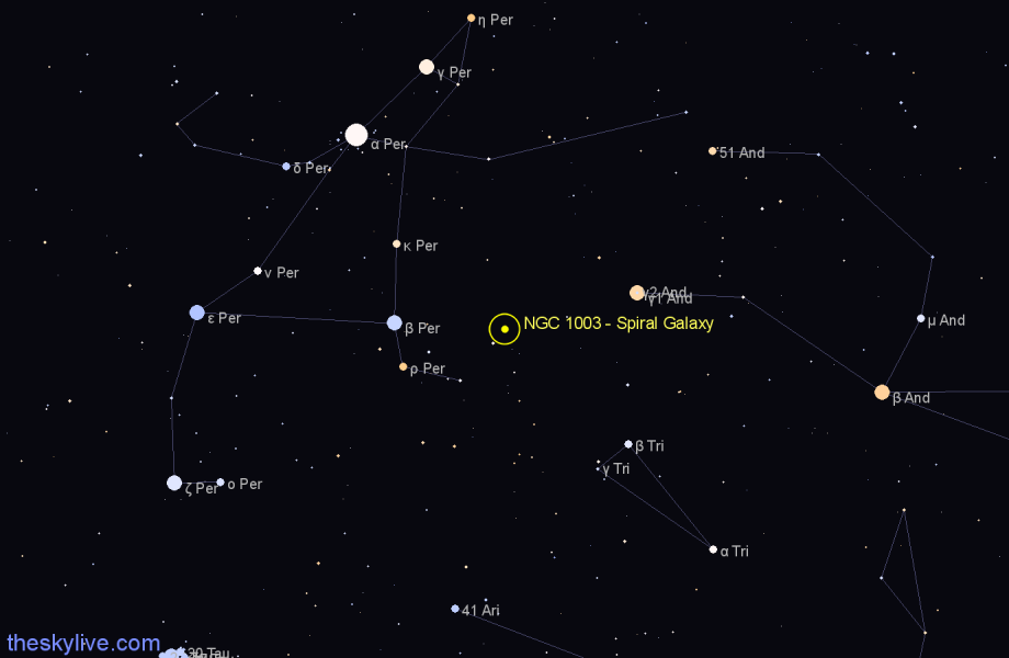 Finder chart NGC 1003 - Spiral Galaxy in Perseus star