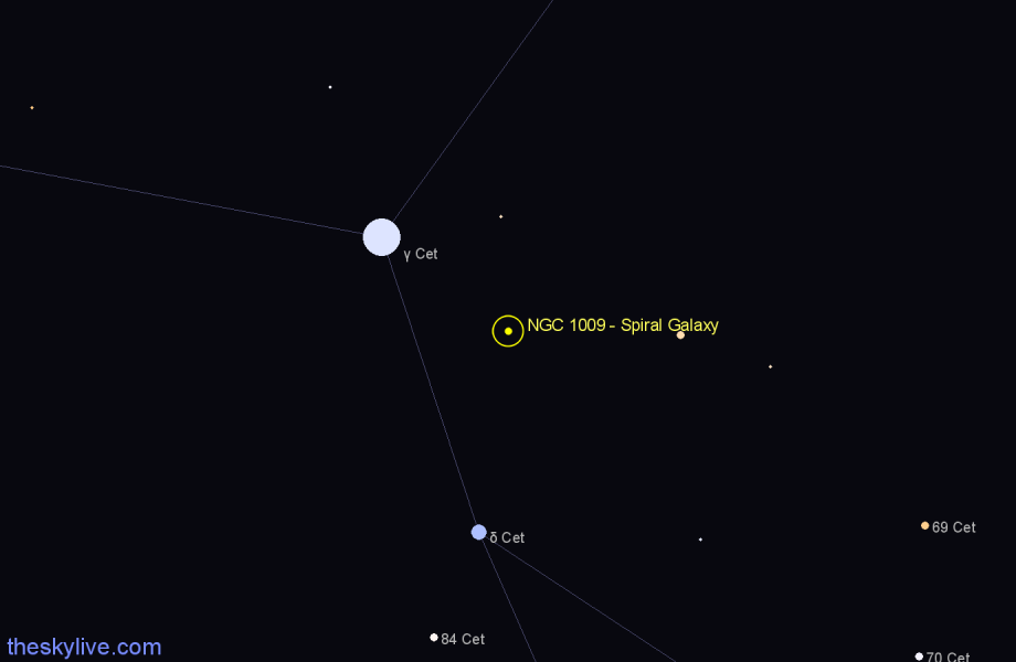 Finder chart NGC 1009 - Spiral Galaxy in Cetus star