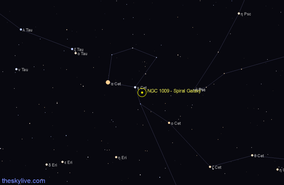 Finder chart NGC 1009 - Spiral Galaxy in Cetus star