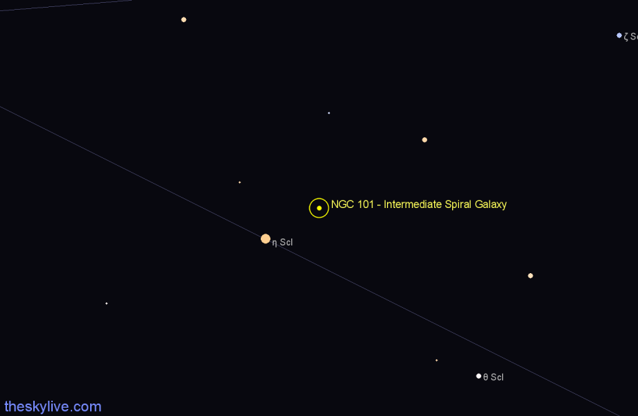 Finder chart NGC 101 - Intermediate Spiral Galaxy in Sculptor star