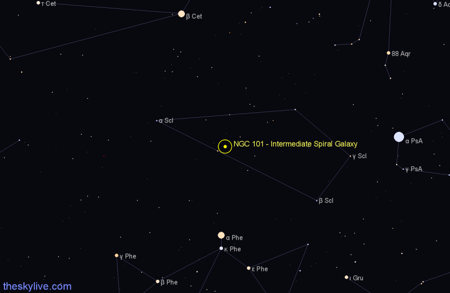 Finder chart NGC 101 - Intermediate Spiral Galaxy in Sculptor star