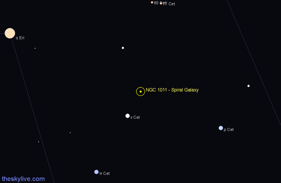 Finder chart NGC 1011 - Spiral Galaxy in Cetus star