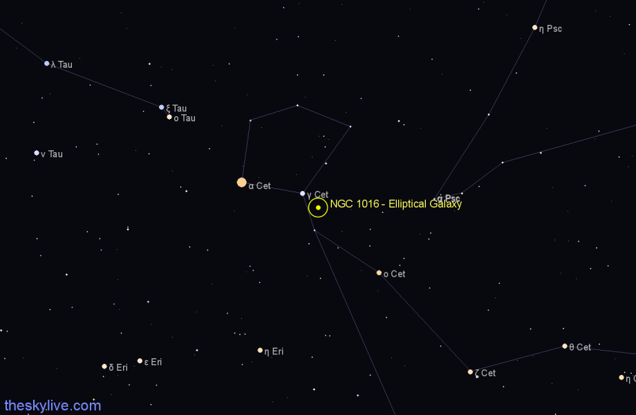 Finder chart NGC 1016 - Elliptical Galaxy in Cetus star