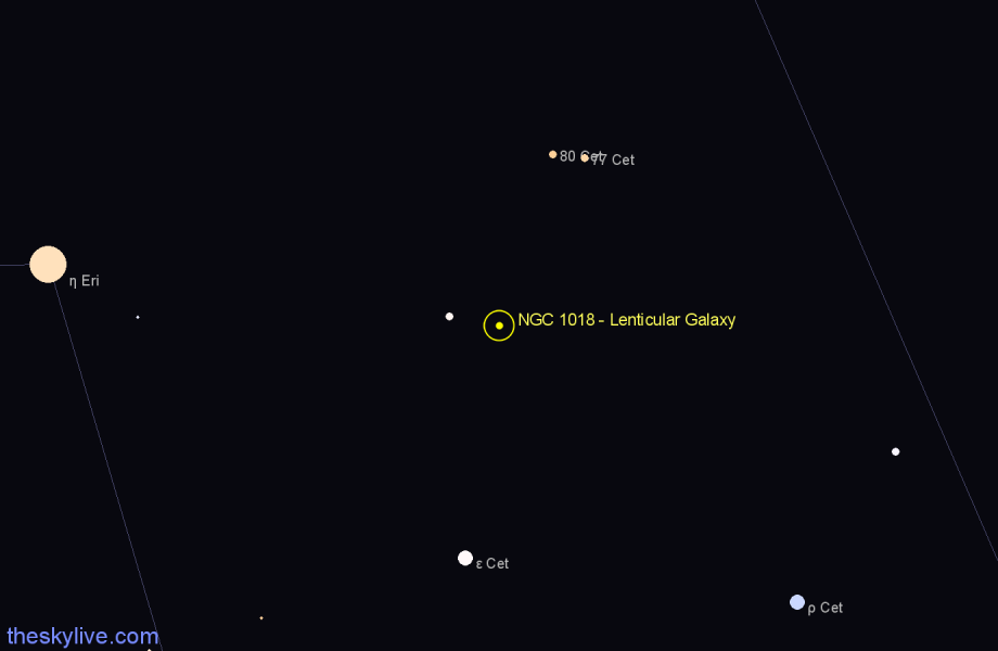 Finder chart NGC 1018 - Lenticular Galaxy in Cetus star