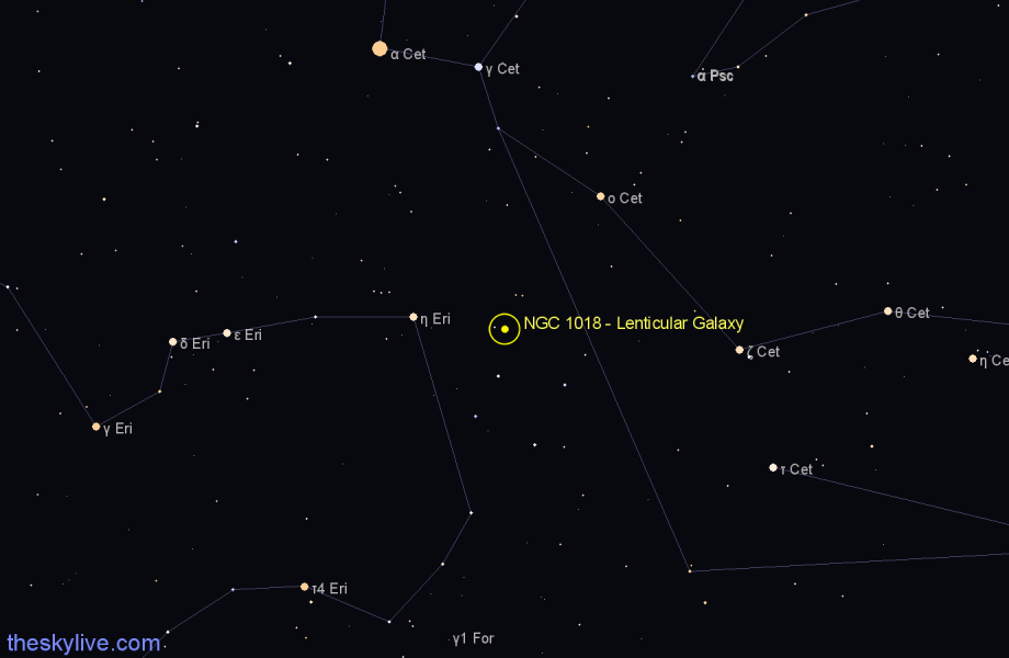 Finder chart NGC 1018 - Lenticular Galaxy in Cetus star