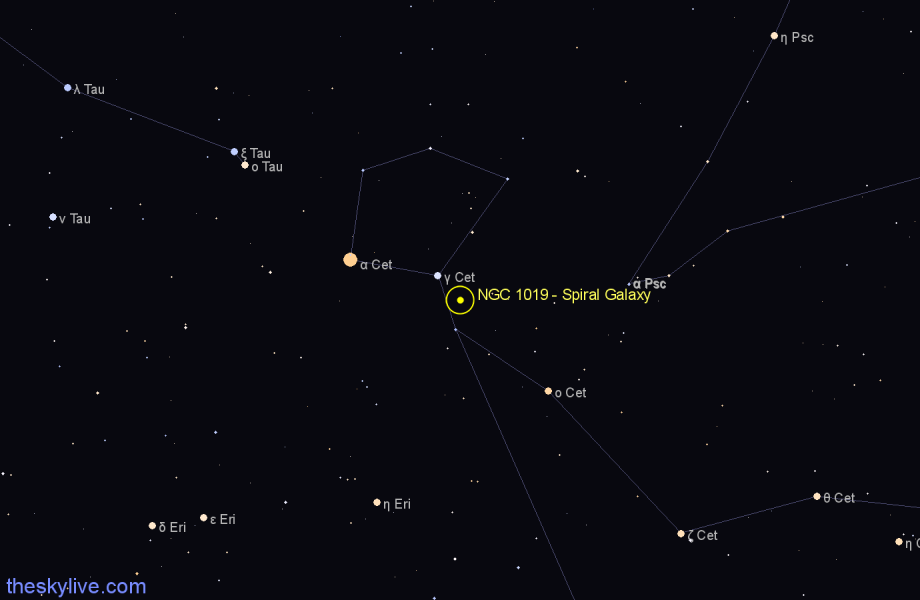 Finder chart NGC 1019 - Spiral Galaxy in Cetus star