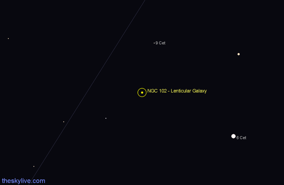 Finder chart NGC 102 - Lenticular Galaxy in Cetus star