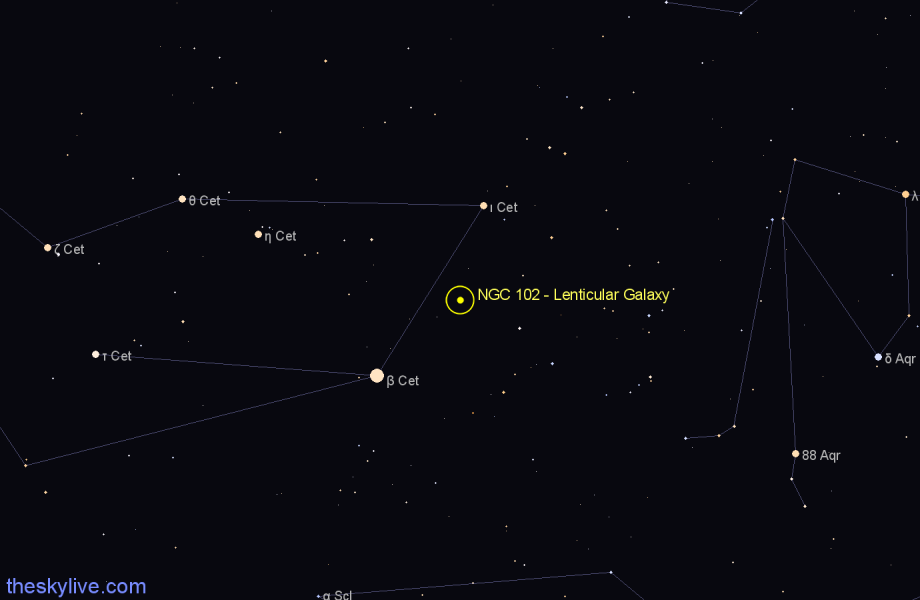 Finder chart NGC 102 - Lenticular Galaxy in Cetus star