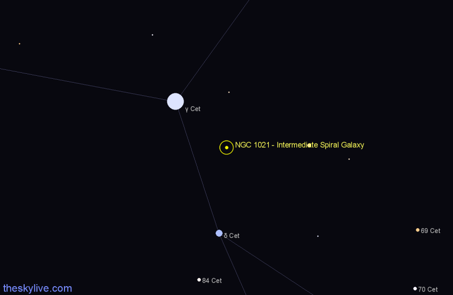 Finder chart NGC 1021 - Intermediate Spiral Galaxy in Cetus star