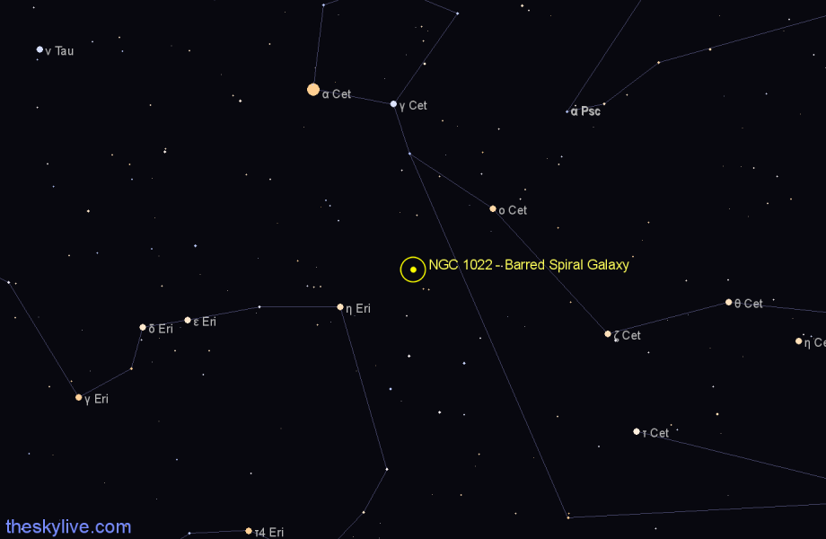 Finder chart NGC 1022 - Barred Spiral Galaxy in Cetus star