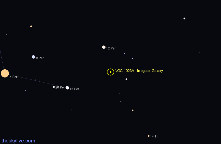Finder chart NGC 1023A - Irregular Galaxy in Perseus star