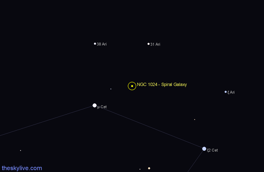 Finder chart NGC 1024 - Spiral Galaxy in Aries star