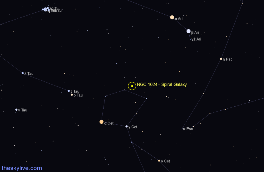 Finder chart NGC 1024 - Spiral Galaxy in Aries star