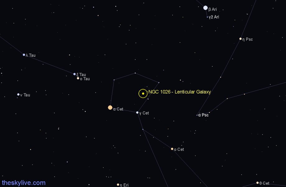 Finder chart NGC 1026 - Lenticular Galaxy in Cetus star