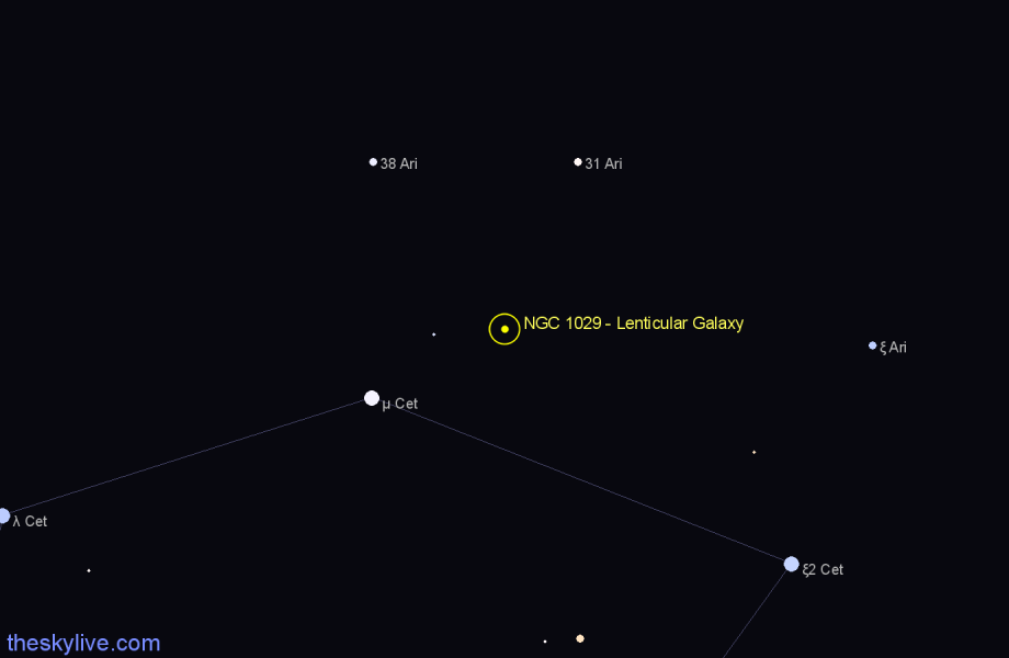 Finder chart NGC 1029 - Lenticular Galaxy in Aries star