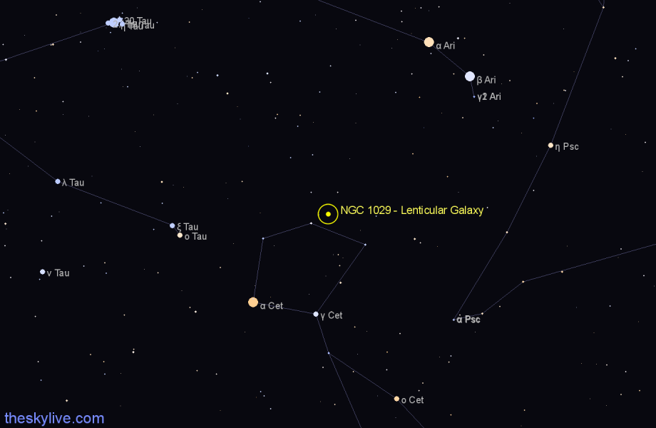 Finder chart NGC 1029 - Lenticular Galaxy in Aries star