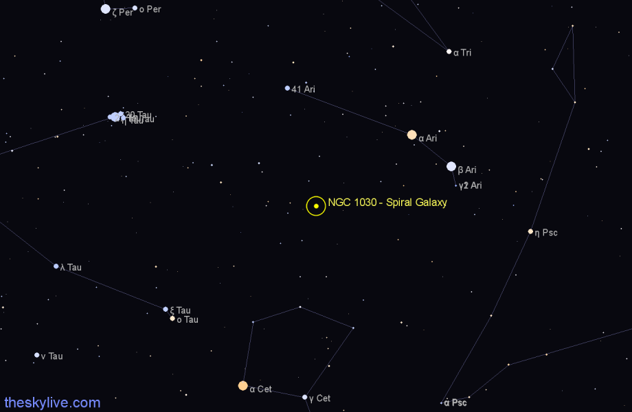 Finder chart NGC 1030 - Spiral Galaxy in Aries star