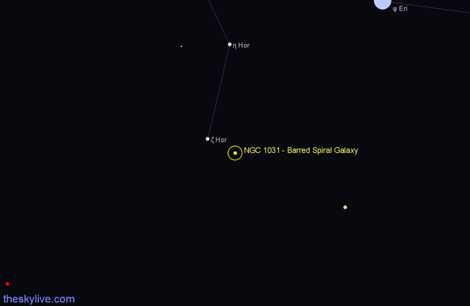 Finder chart NGC 1031 - Barred Spiral Galaxy in Horologium star