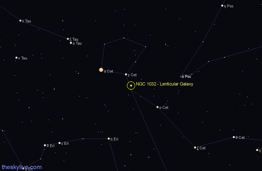 Finder chart NGC 1032 - Lenticular Galaxy in Cetus star