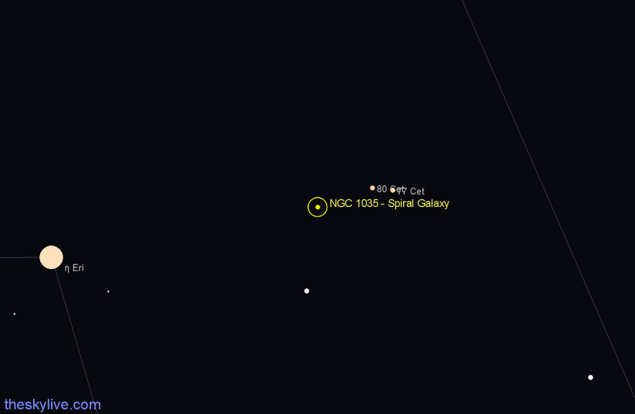 Finder chart NGC 1035 - Spiral Galaxy in Cetus star