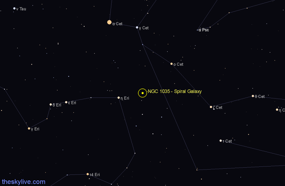 Finder chart NGC 1035 - Spiral Galaxy in Cetus star