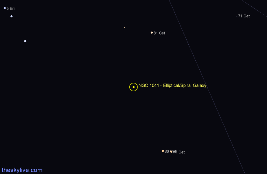 Finder chart NGC 1041 - Elliptical/Spiral Galaxy in Cetus star
