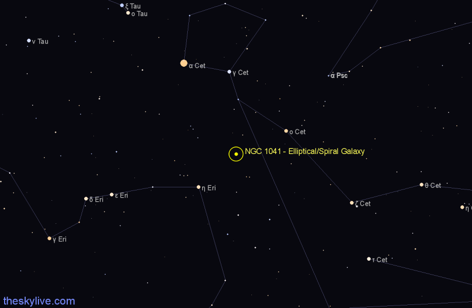 Finder chart NGC 1041 - Elliptical/Spiral Galaxy in Cetus star