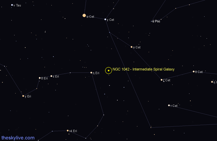 Finder chart NGC 1042 - Intermediate Spiral Galaxy in Cetus star