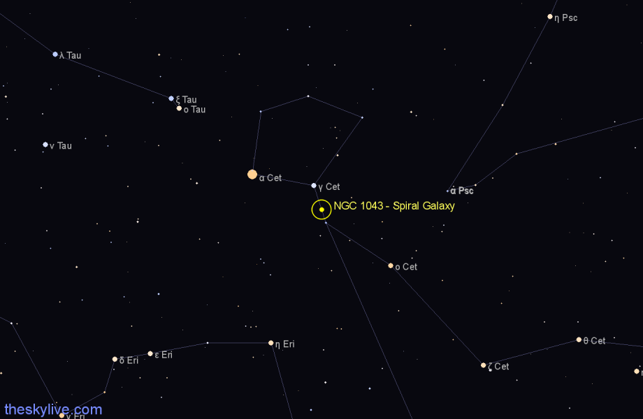 Finder chart NGC 1043 - Spiral Galaxy in Cetus star