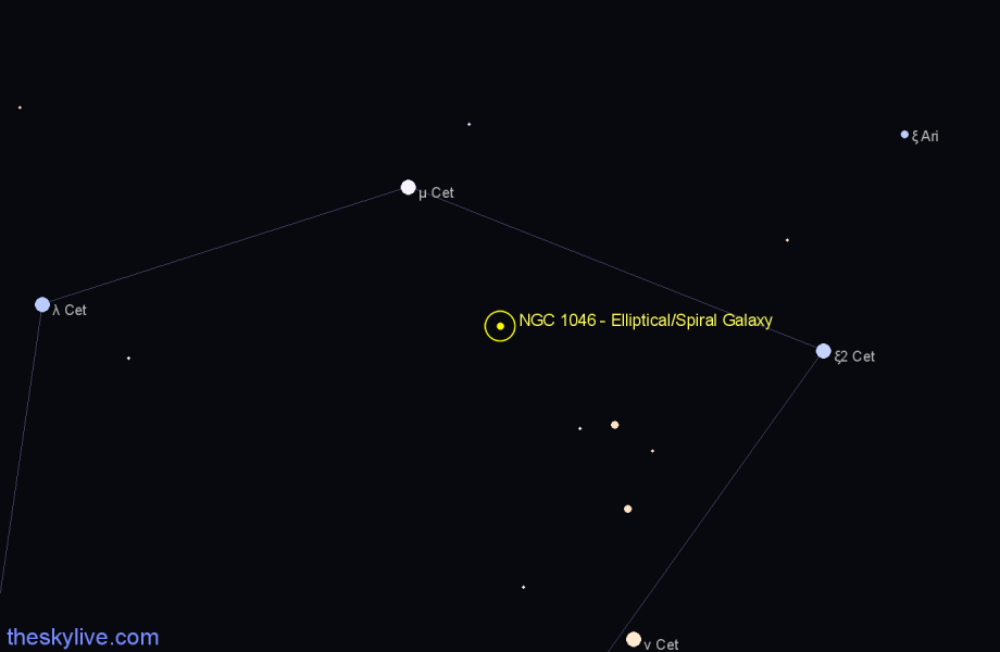 Finder chart NGC 1046 - Elliptical/Spiral Galaxy in Cetus star